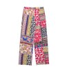 V-neck printed loose top+color blocked printed wide leg pants set