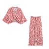 Women's European and American style printed knotted shirt+casual pants set