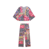 V-neck printed loose top+color blocked printed wide leg pants set