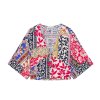 V-neck printed loose top+color blocked printed wide leg pants set