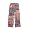 V-neck printed loose top+color blocked printed wide leg pants set